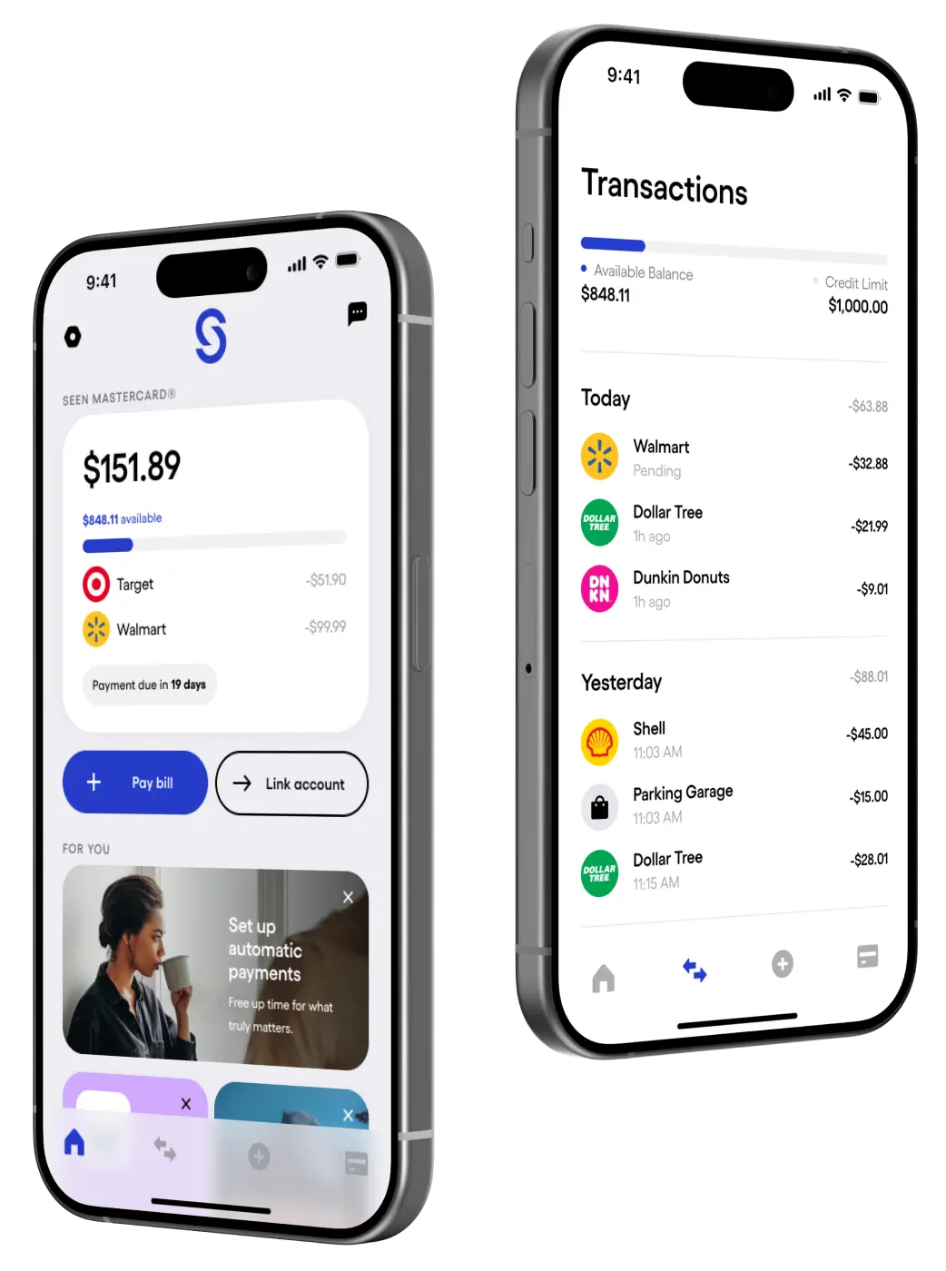 Seen mobile app displayed on two phones